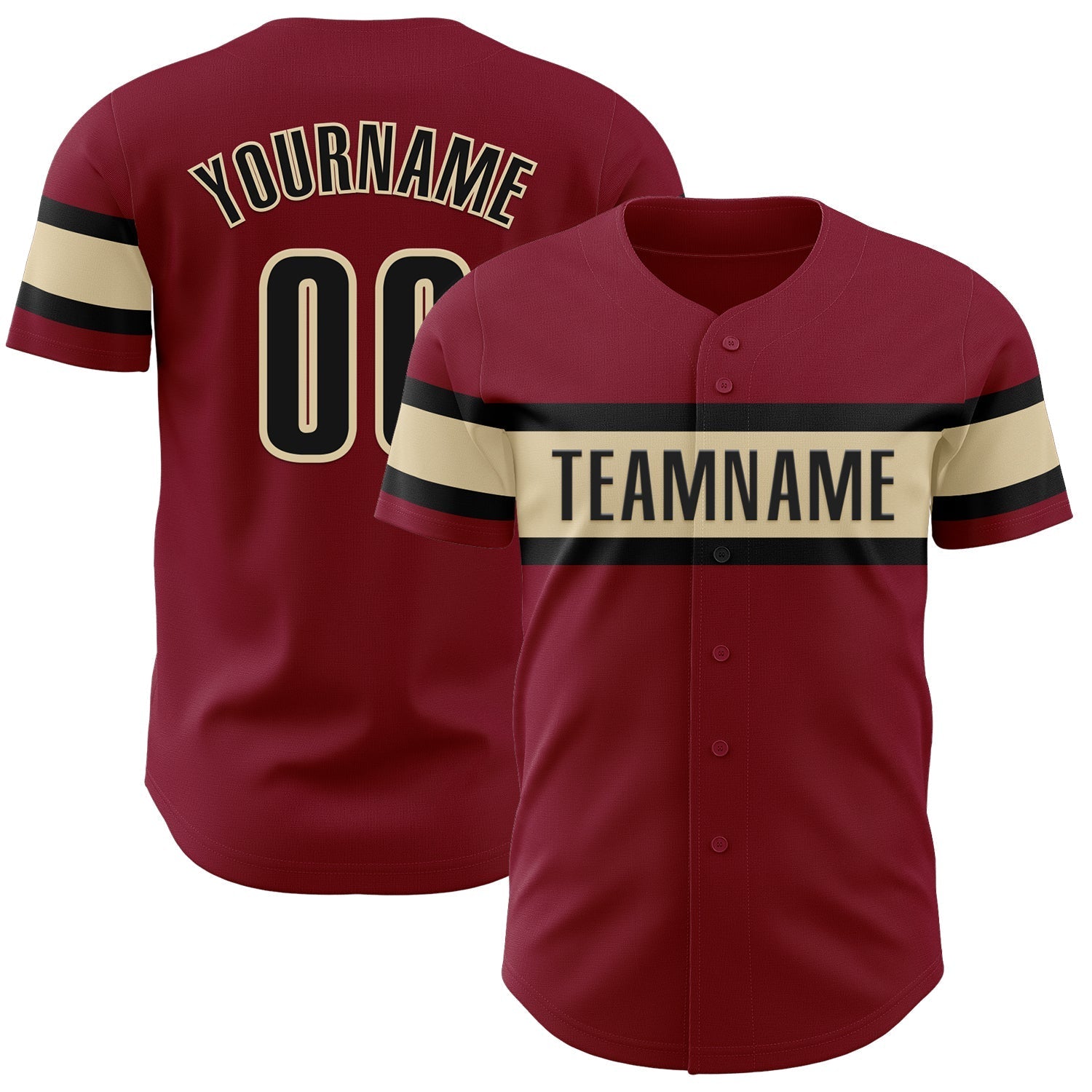 Custom Crimson Black-Cream Authentic Baseball Jersey baseball jersey product view 1