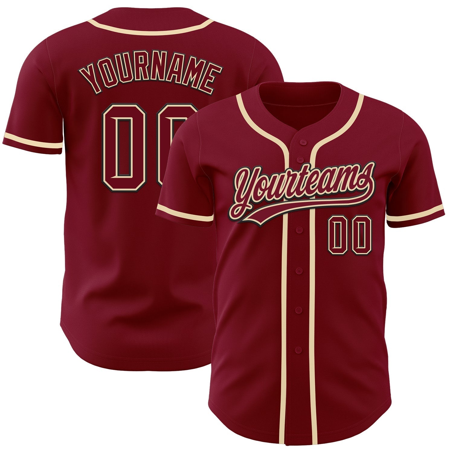 Custom Crimson Cream-Black Authentic Baseball Jersey baseball jersey product view 1