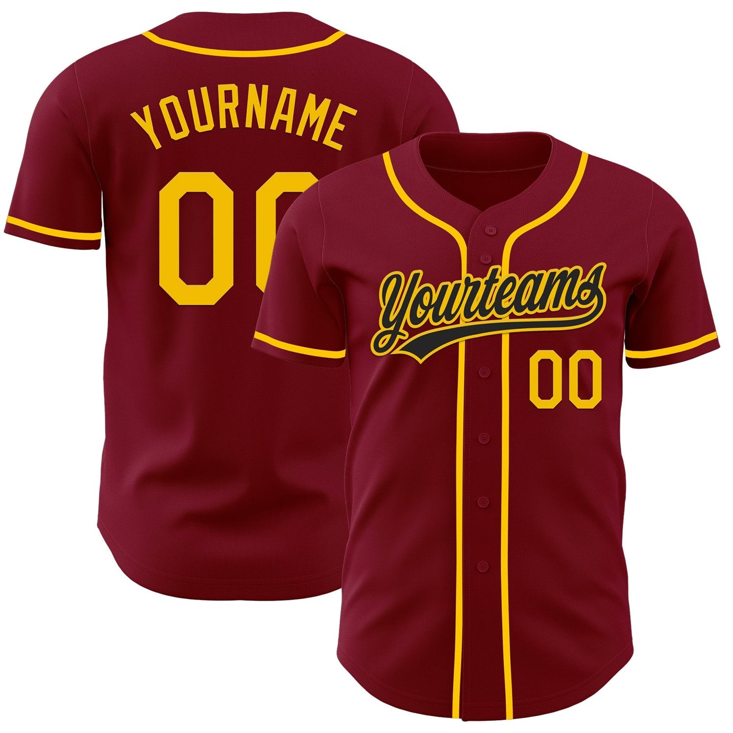 Custom Crimson Yellow Authentic Baseball Jersey baseball jersey product view 1