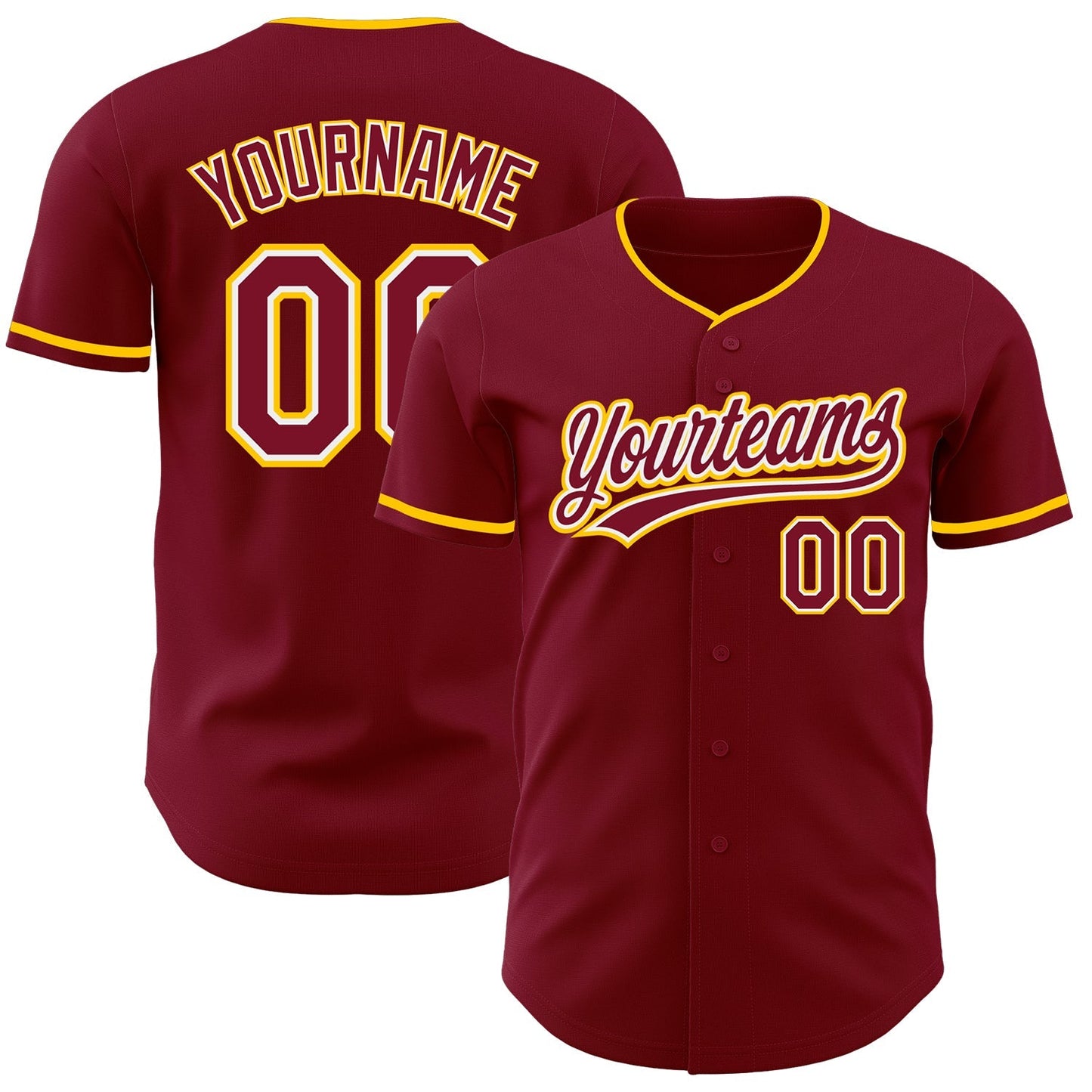 Custom Crimson White-Yellow Authentic Baseball Jersey baseball jersey product view 1