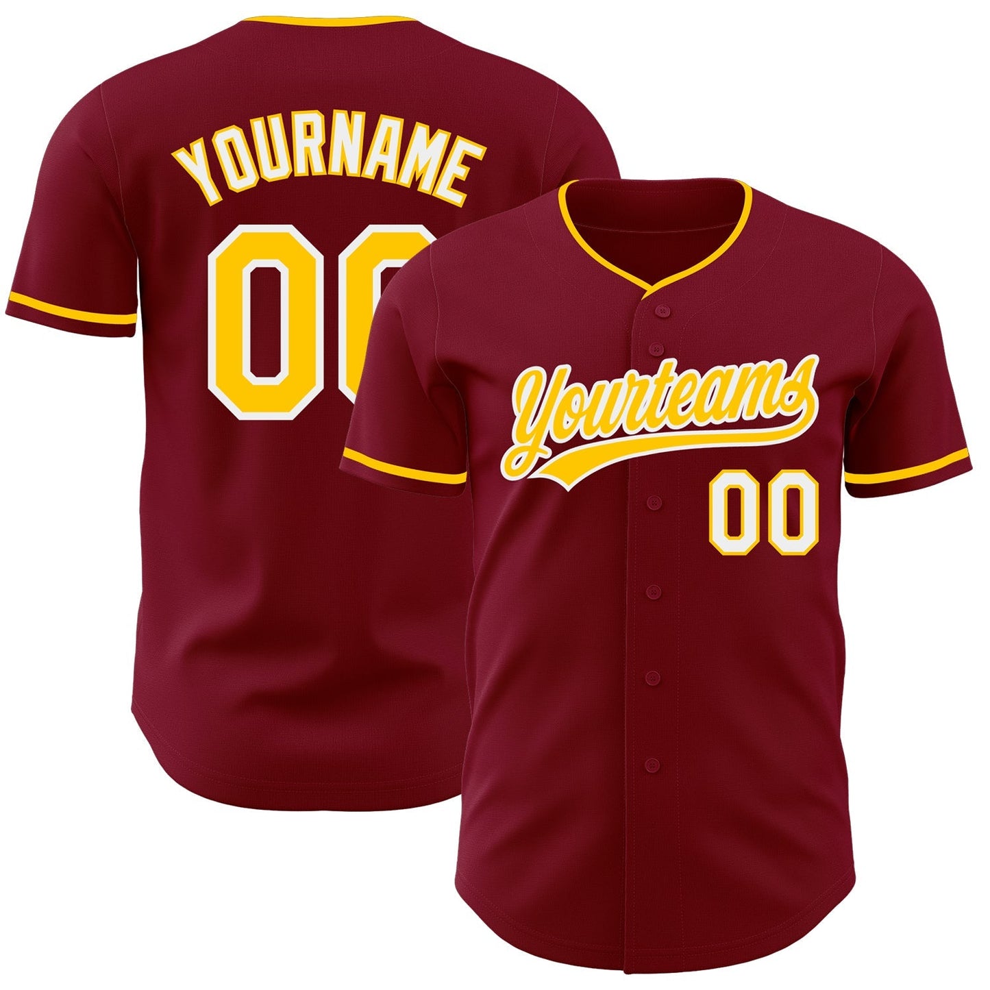 Custom Crimson Yellow-White Authentic Baseball Jersey baseball jersey product view 1