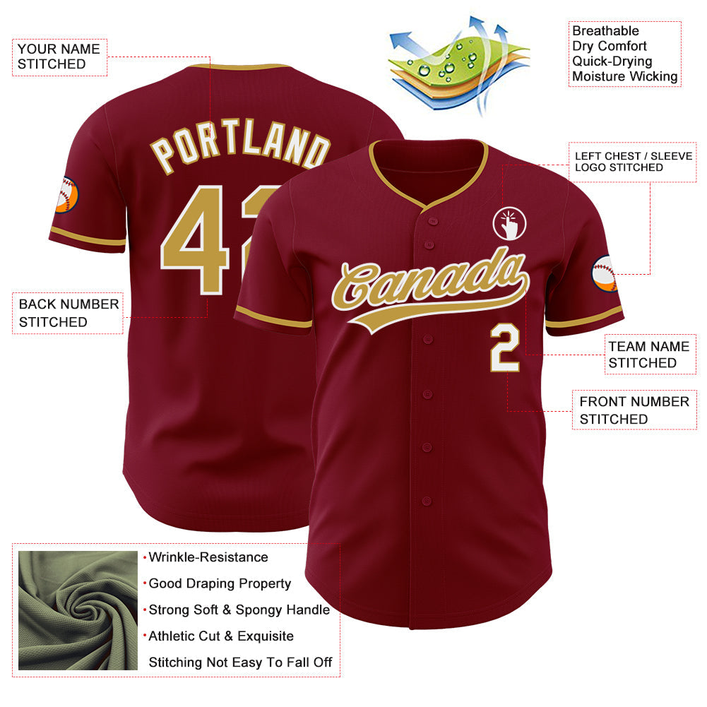 Custom Crimson Old Gold-White Authentic Baseball Jersey baseball jersey product view 3