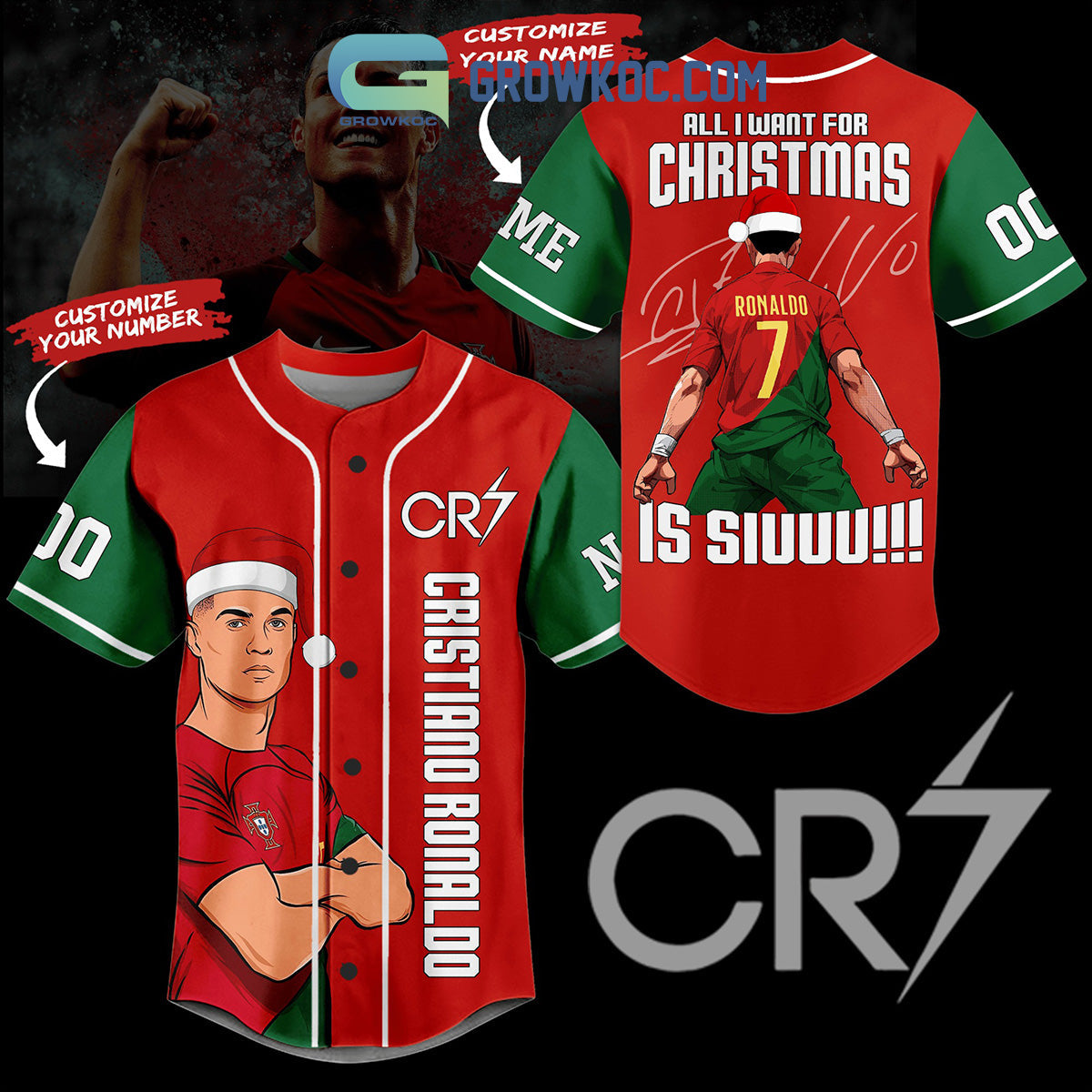 Cristiano Ronaldo CR7 Portugal Christmas Personalized Baseball Jersey baseball jersey product view 1