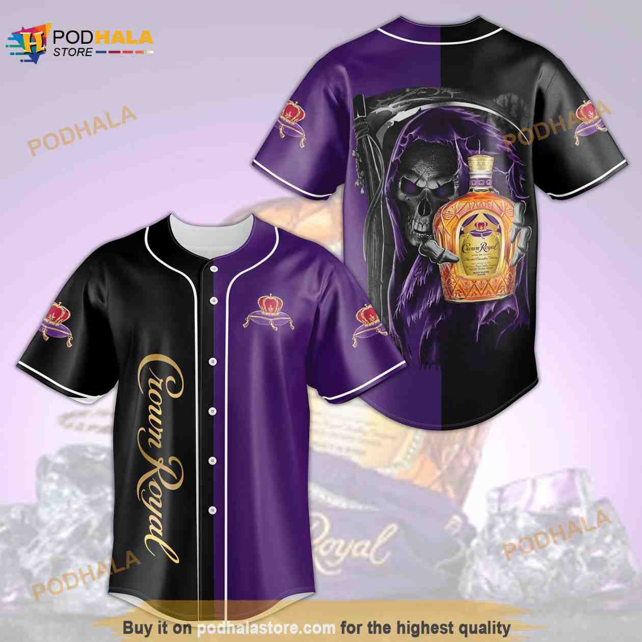 Crown Royal Death All Over Print 3D Unisex 3D Baseball Jersey Purple baseball jersey product view 1