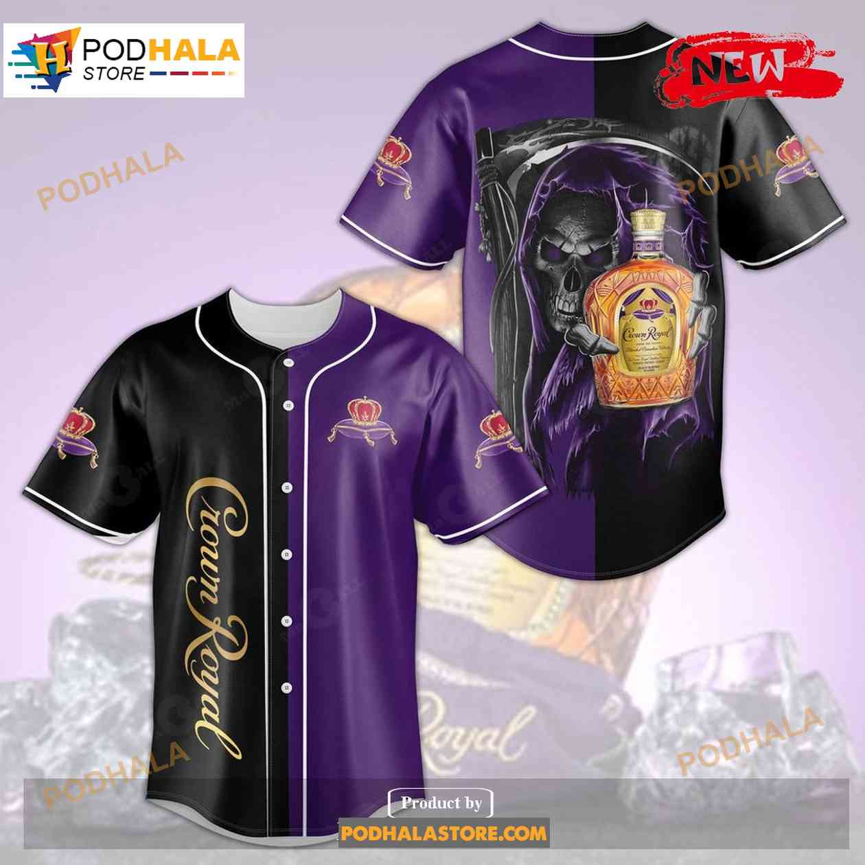 Crown Royal Death All Over Print Purple Baseball Jersey baseball jersey product view 1