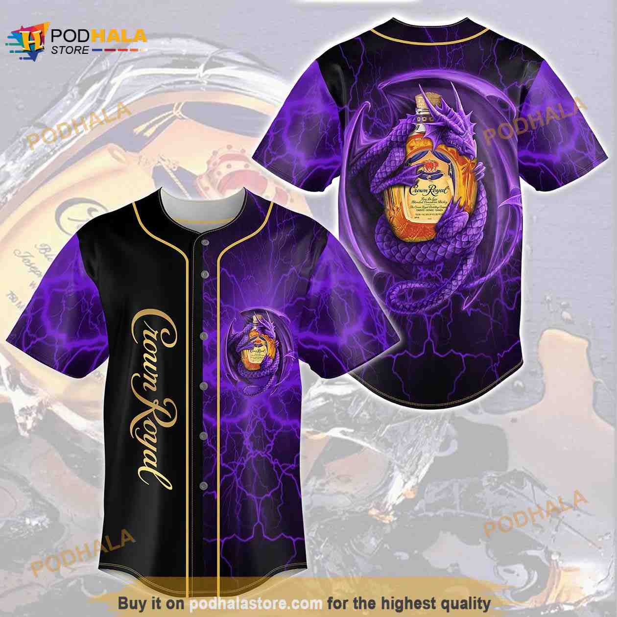 Crown Royal Dragon Thunder All Over Print 3D Unisex 3D Baseball Jersey baseball jersey product view 1