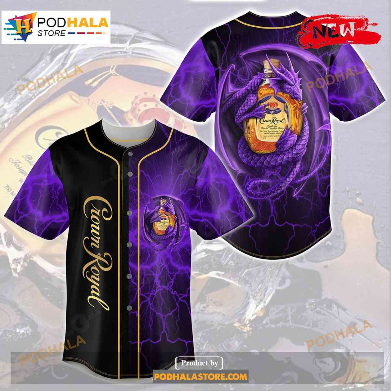 Crown Royal Dragon Thunder All Over Print 3d Unisex Baseball Jersey baseball jersey product view 1