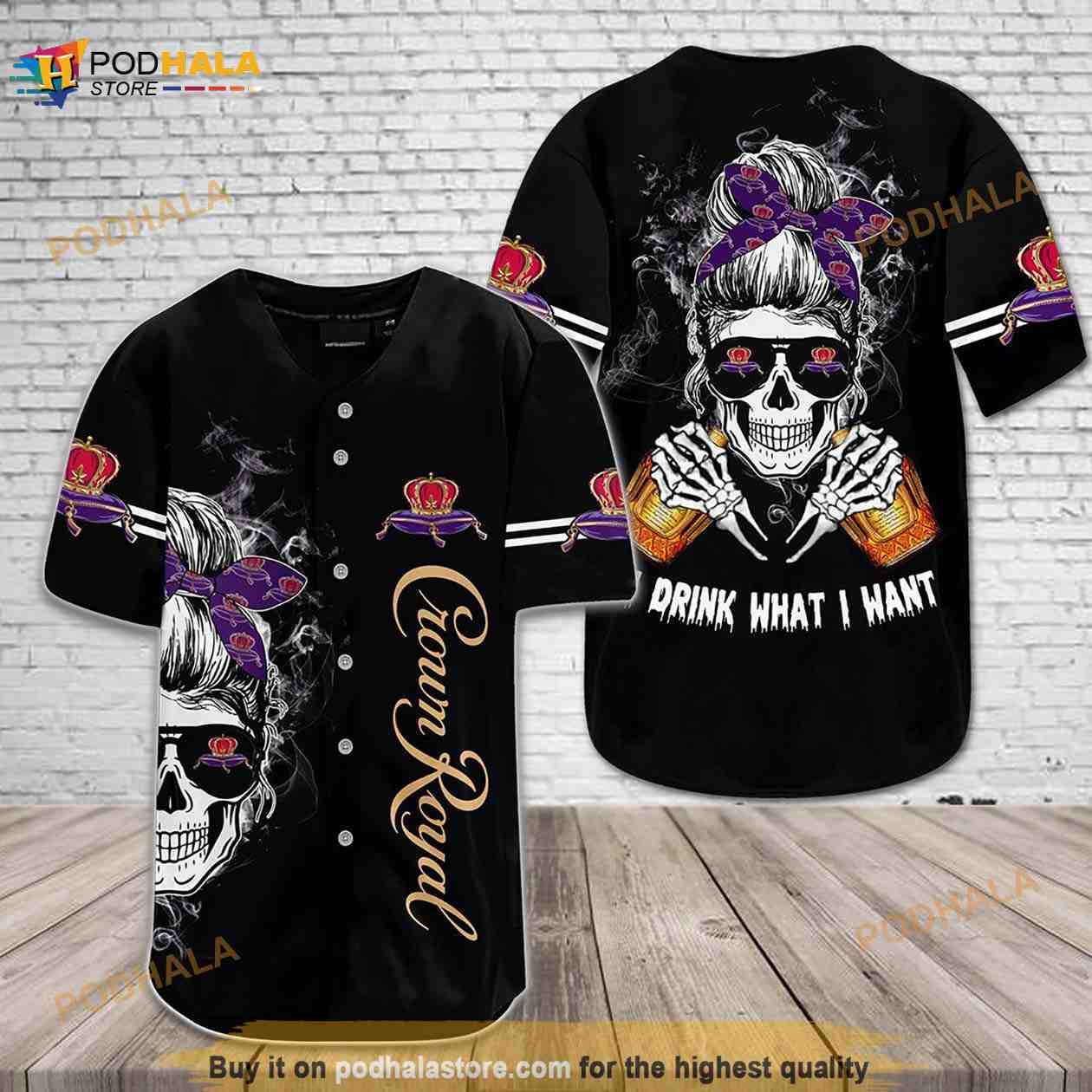 Crown Royal Drink What I Want Skull All Over Print 3D Unisex 3D Baseball Jersey baseball jersey product view 1