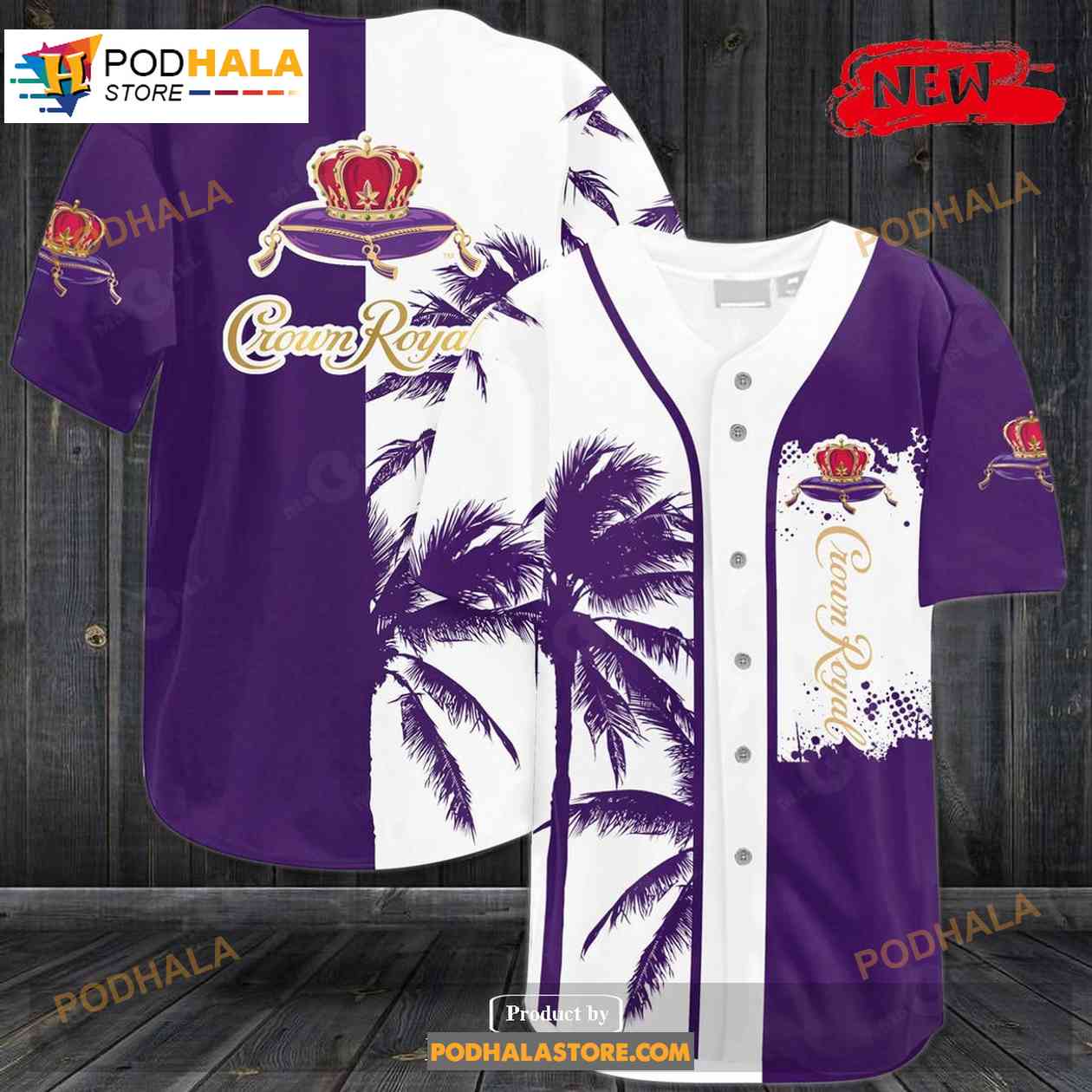 Crown Royal Palm Tree All Over Print 3d Purple Baseball Jersey baseball jersey product view 1