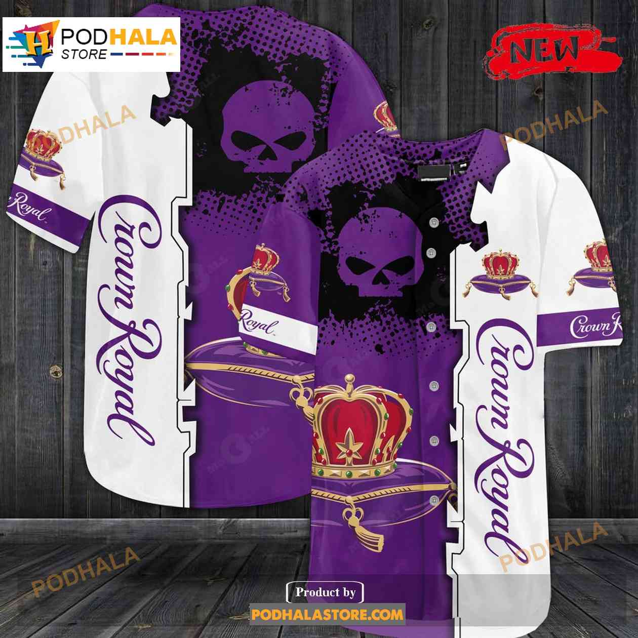 Crown Royal Skull All Over Print 3d Purple Baseball Jersey baseball jersey product view 1