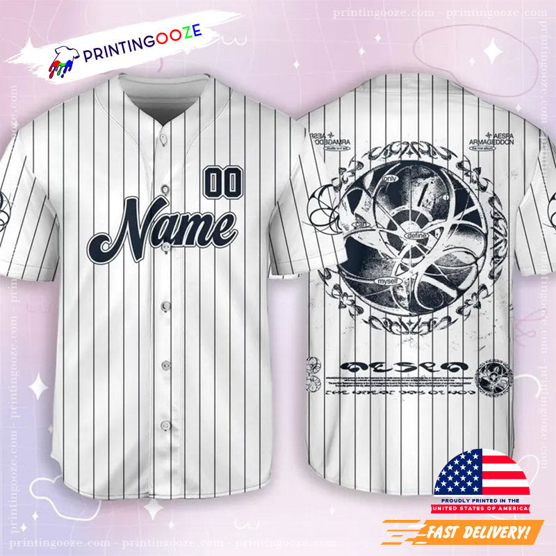 Custom Aespa Armageddon Album White Kpop Baseball Jersey baseball jersey product view 3