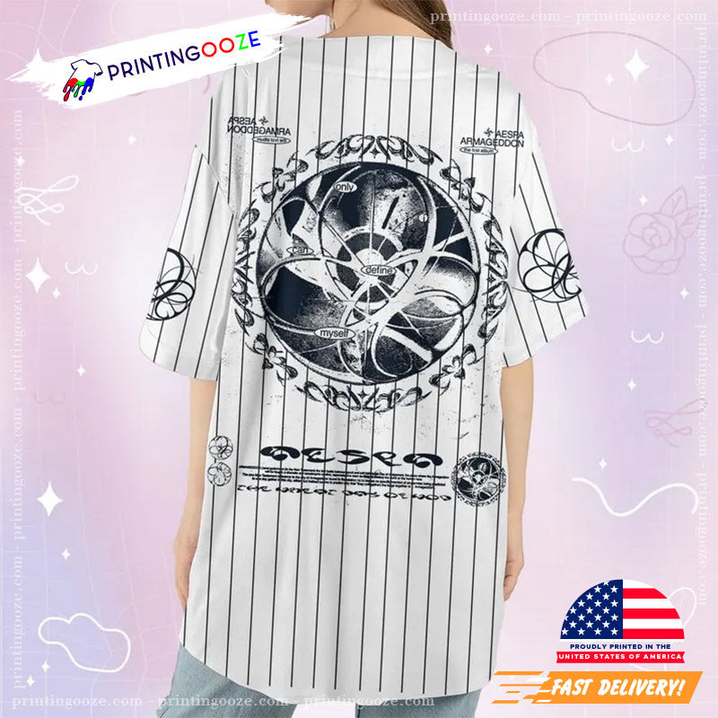 Custom Aespa Armageddon Album White Kpop Baseball Jersey baseball jersey product view 2