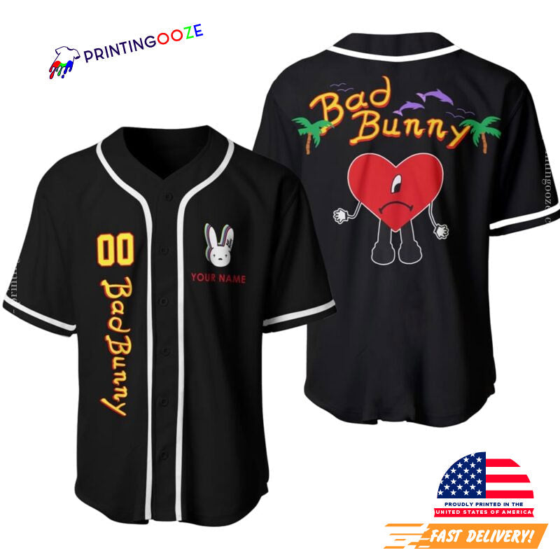 Custom Bad Bunny Baseball Jersey baseball jersey product view 1