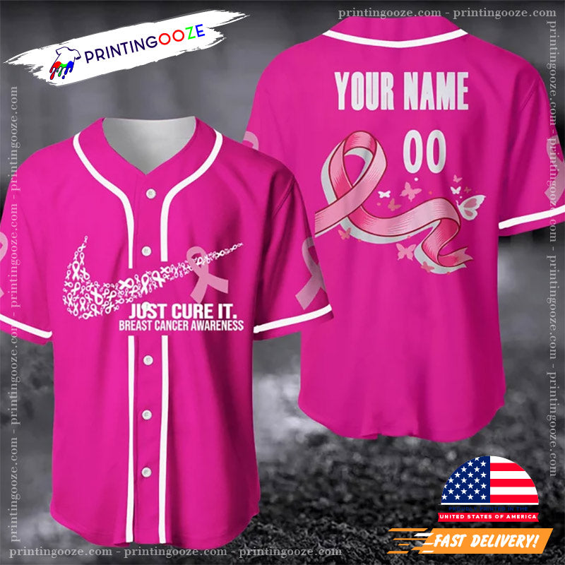 Custom Breast Pink Cancer Ribbon Baseball Jersey baseball jersey product view 1
