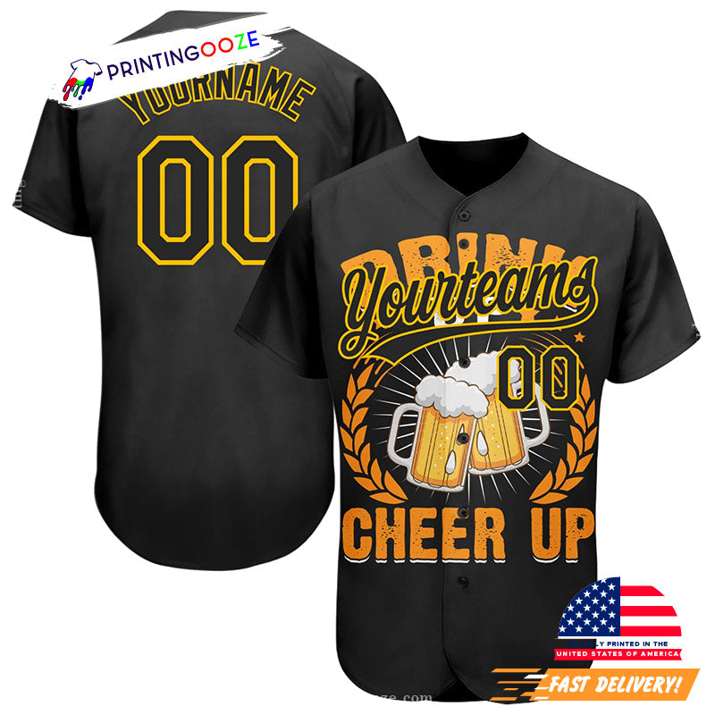 Custom Cheer Up International Beer Day Baseball Jersey baseball jersey product view 1