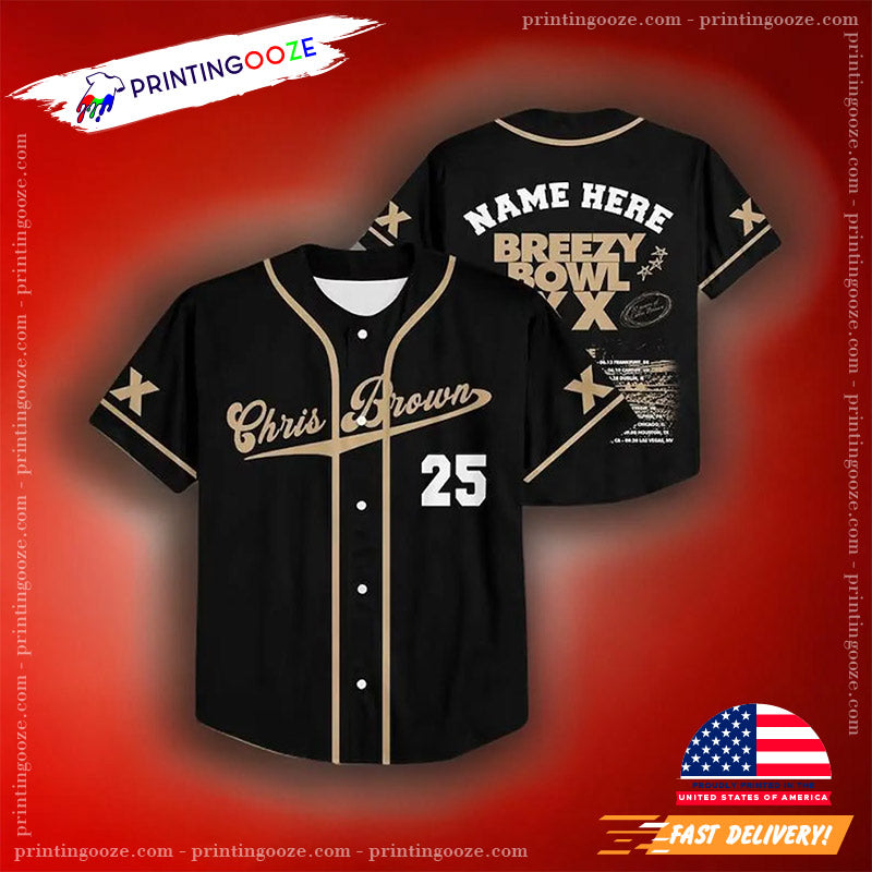 Custom Chris Breezy Breezy Bowl XX Tour Dates Baseball Jersey baseball jersey product view 2