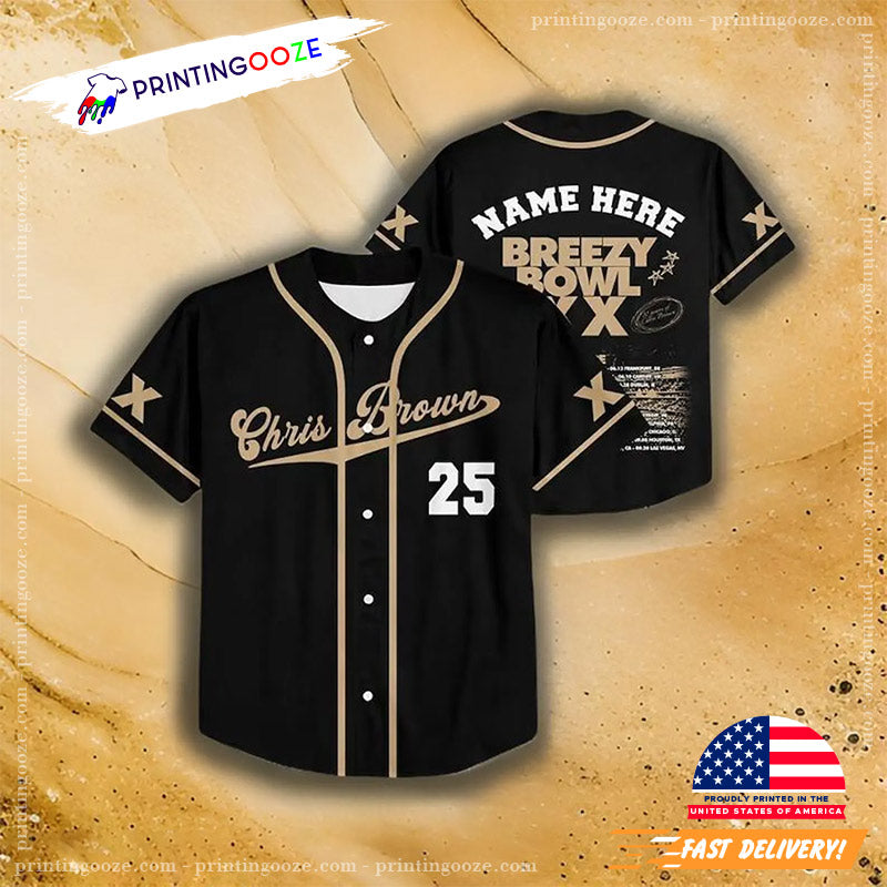 Custom Chris Breezy Breezy Bowl XX Tour Dates Baseball Jersey baseball jersey product view 3