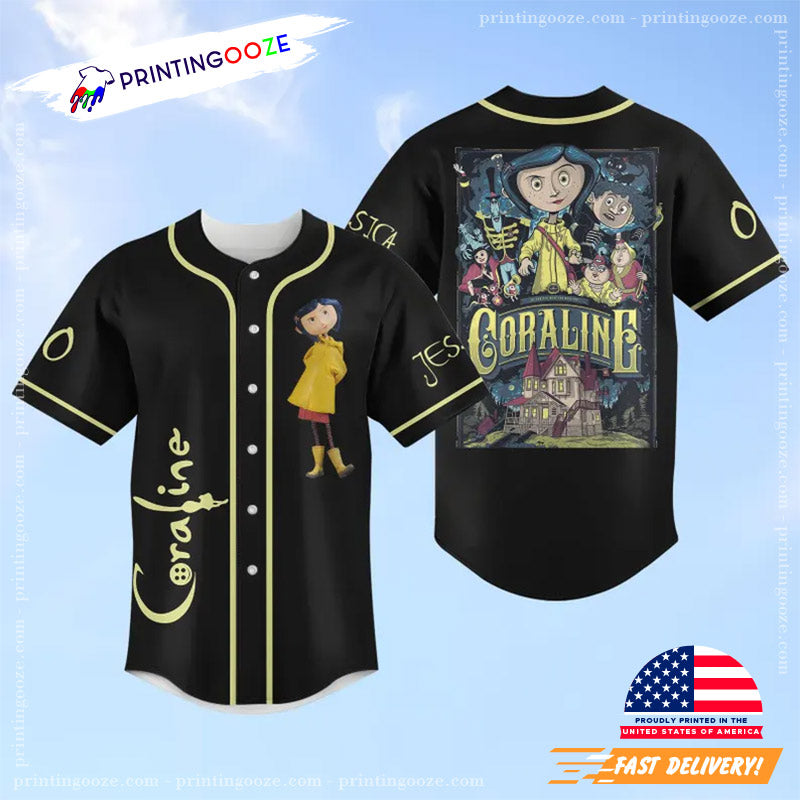 Custom Coraline Cartoon Halloween Baseball Jersey baseball jersey product view 1