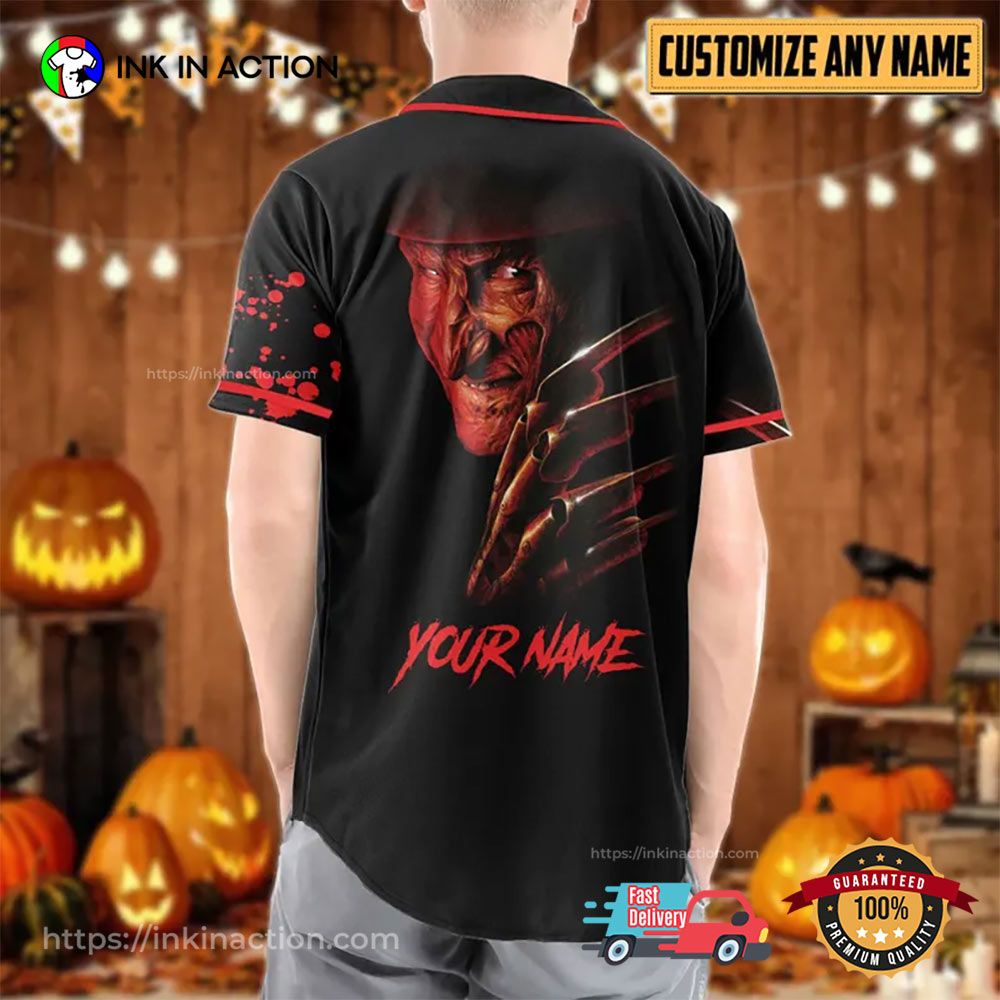 Custom Freddy Krueger Halloween Movie Baseball Jersey baseball jersey product view 2
