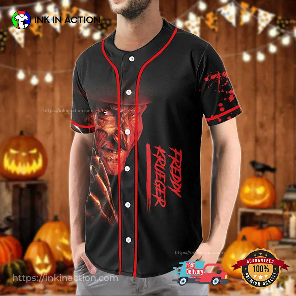 Custom Freddy Krueger Halloween Movie Baseball Jersey baseball jersey product view 1