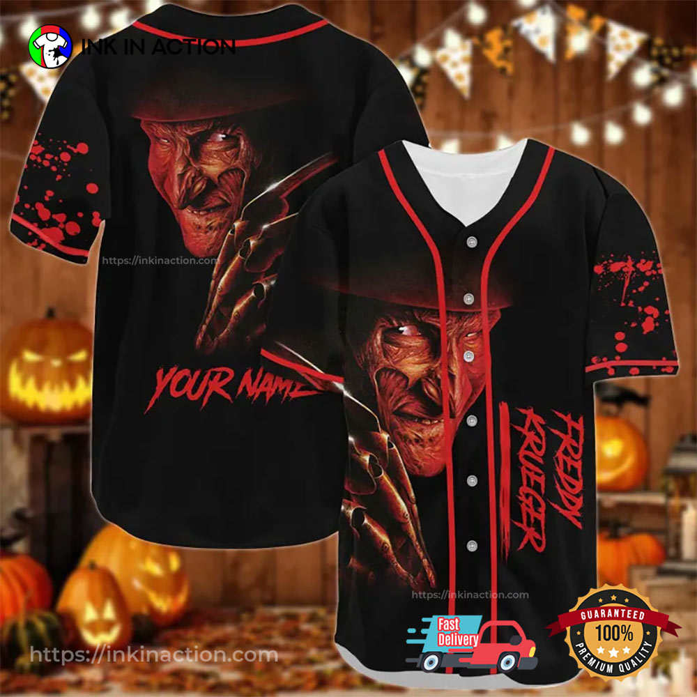 Custom Freddy Krueger Halloween Movie Baseball Jersey baseball jersey product view 3