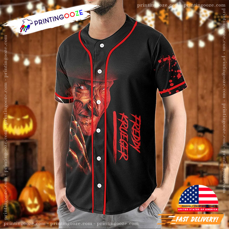 Custom Freddy Krueger Scary Movie Halloween Baseball Jersey baseball jersey product view 1