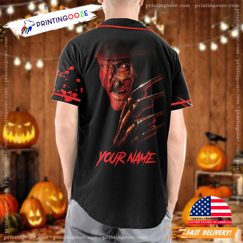 Custom Freddy Krueger Scary Movie Halloween Baseball Jersey baseball jersey product view 2