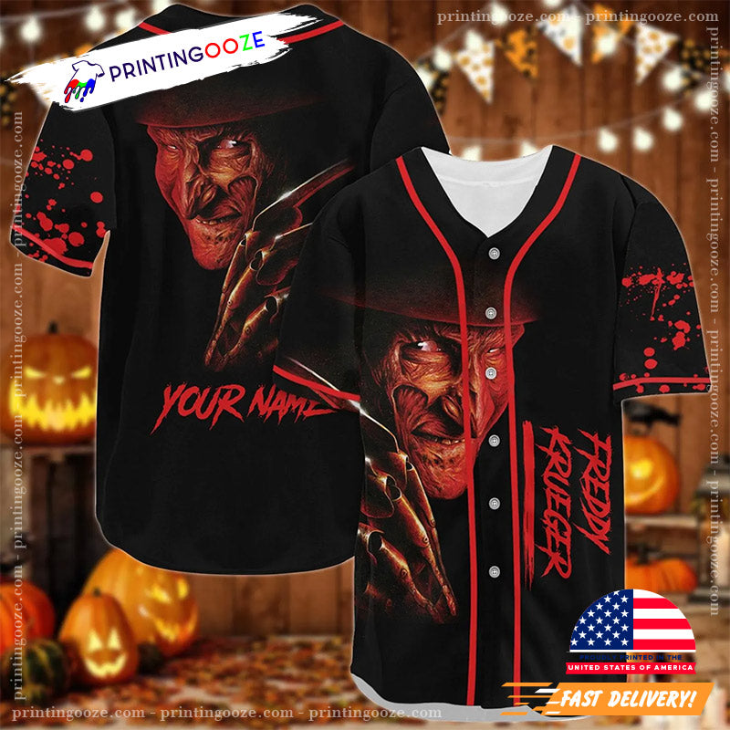 Custom Freddy Krueger Scary Movie Halloween Baseball Jersey baseball jersey product view 3
