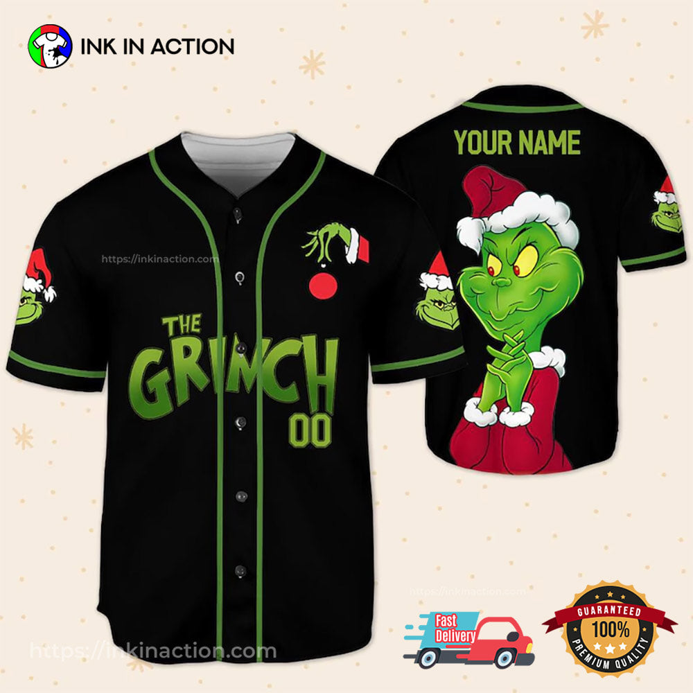 Custom Grinch Christmas Baseball Jersey baseball jersey product view 2