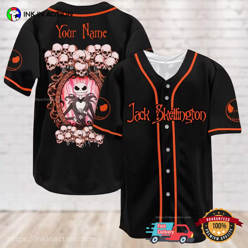 Custom Halloween Jack Skellington Baseball Jersey baseball jersey product view 1