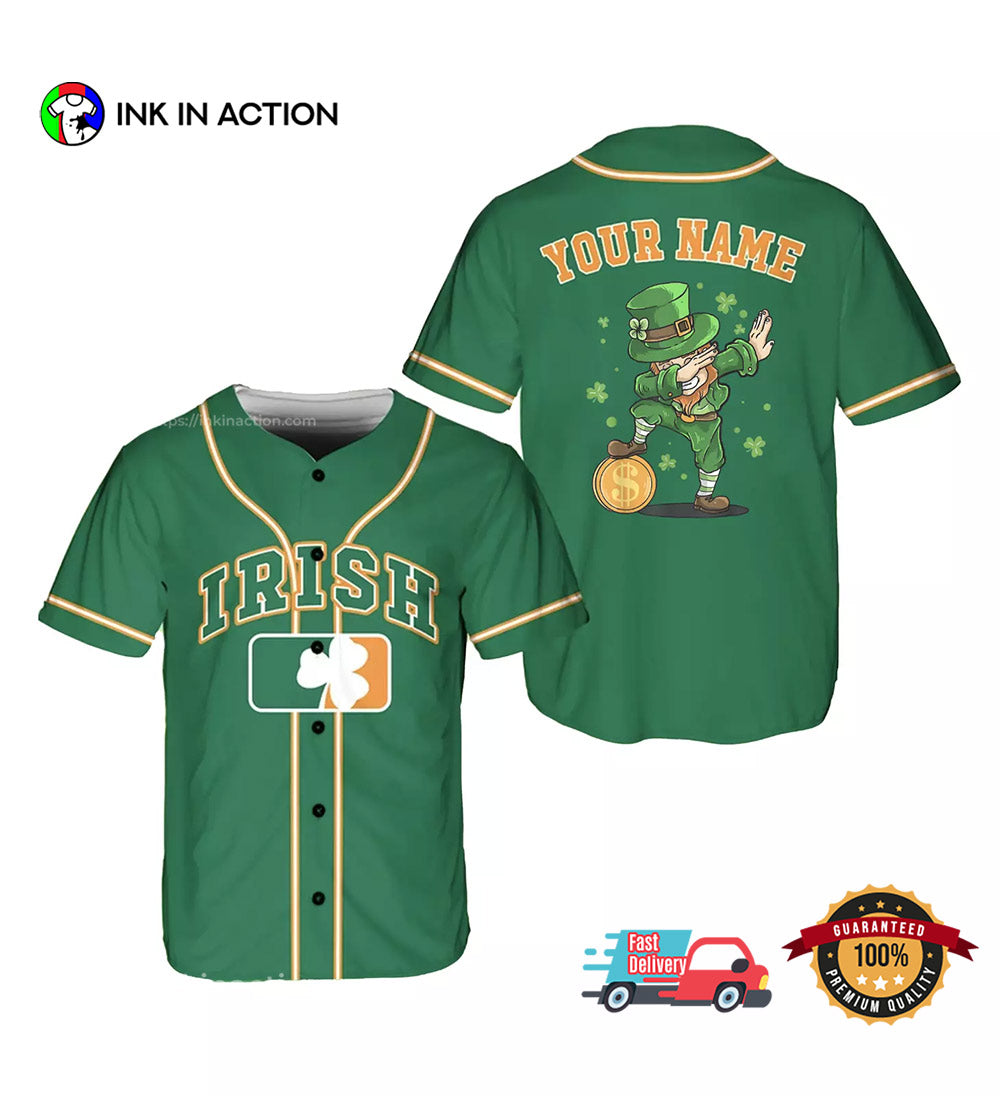Custom Irish Lucky Shamrock St. Patrick’s Day Baseball Jersey baseball jersey product view 1