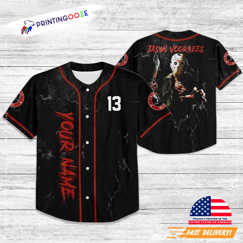 Custom Jason Voorhees Halloween Baseball Jersey baseball jersey product view 1