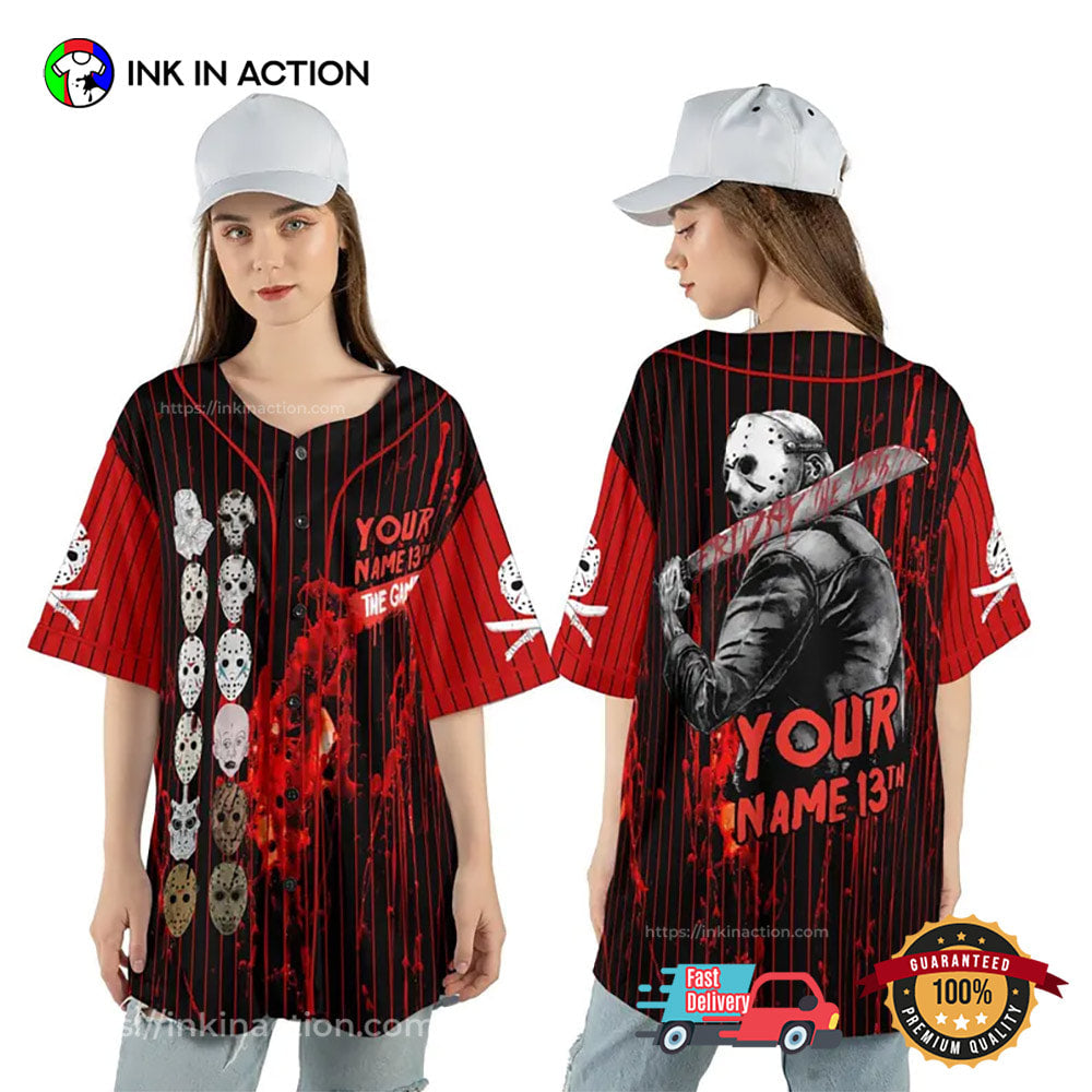 Custom Jason Voorhees Spooky Season Baseball Jersey baseball jersey product view 1