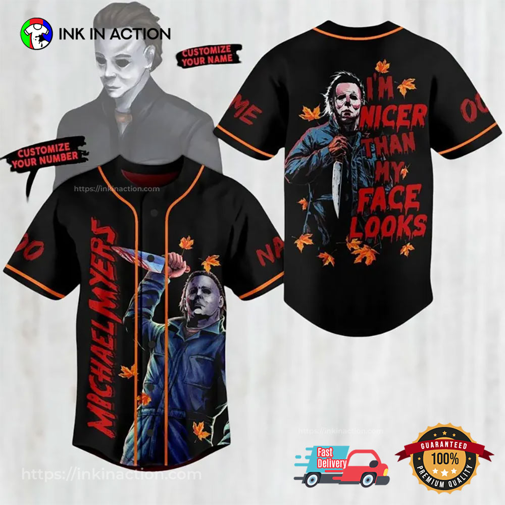 Custom Michael Myers Spooky Season Baseball Jersey baseball jersey product view 1