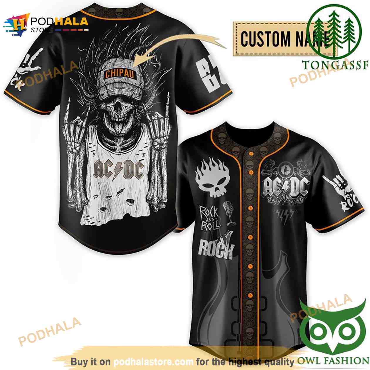 Custom Name Ac Dc Band Rock And Roll Guitar 3D Baseball Jersey Shirt baseball jersey product view 1