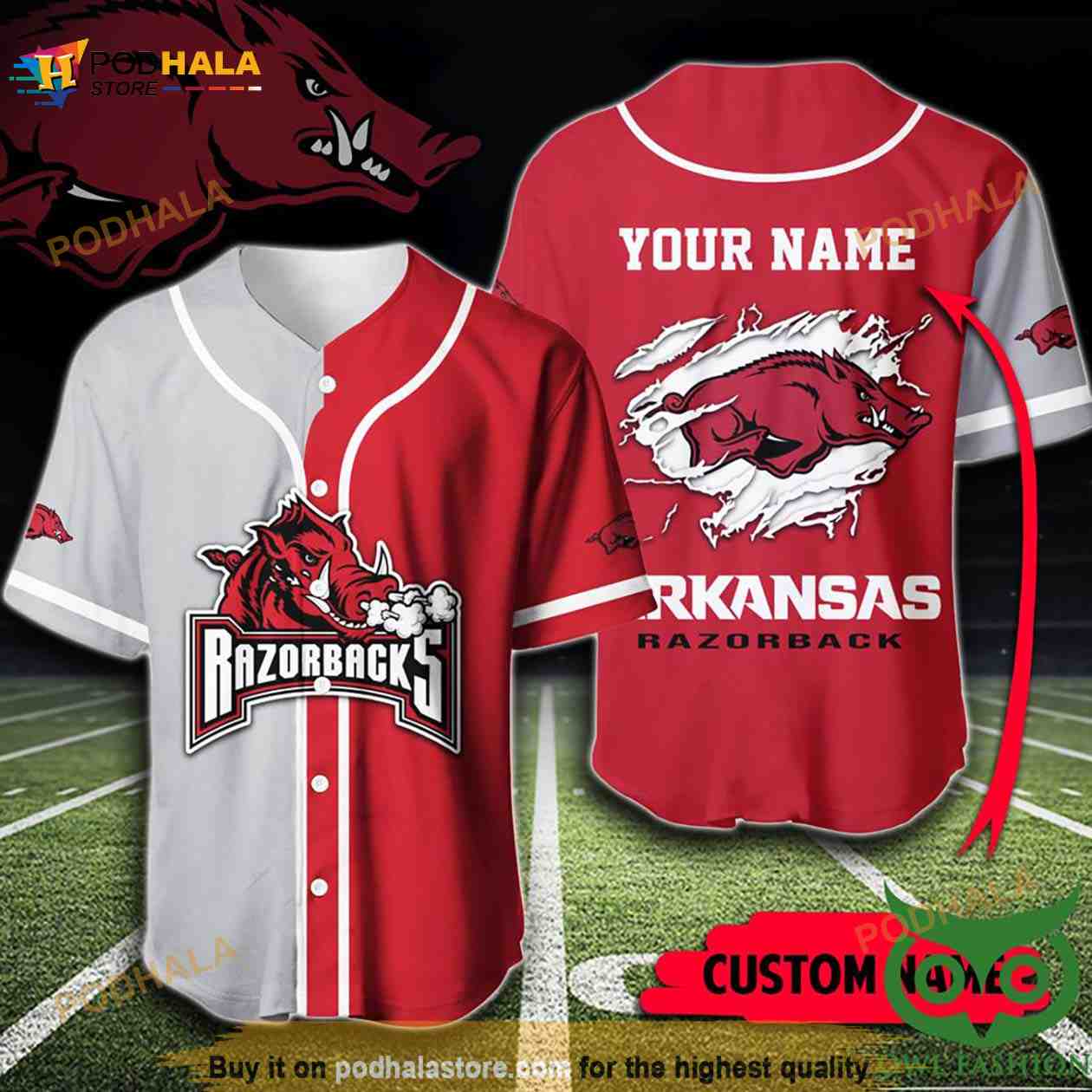 Custom Name Arkansas Razorbacks 3D Baseball Jersey Shirt baseball jersey product view 1