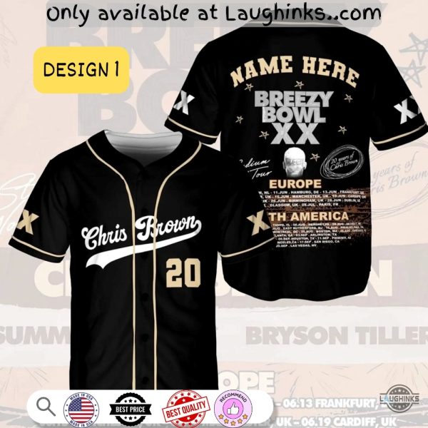 Custom Name Breezy Bowl Xx 2025 Tour Chris Brown Baseball Jersey Shirt baseball jersey product view 1