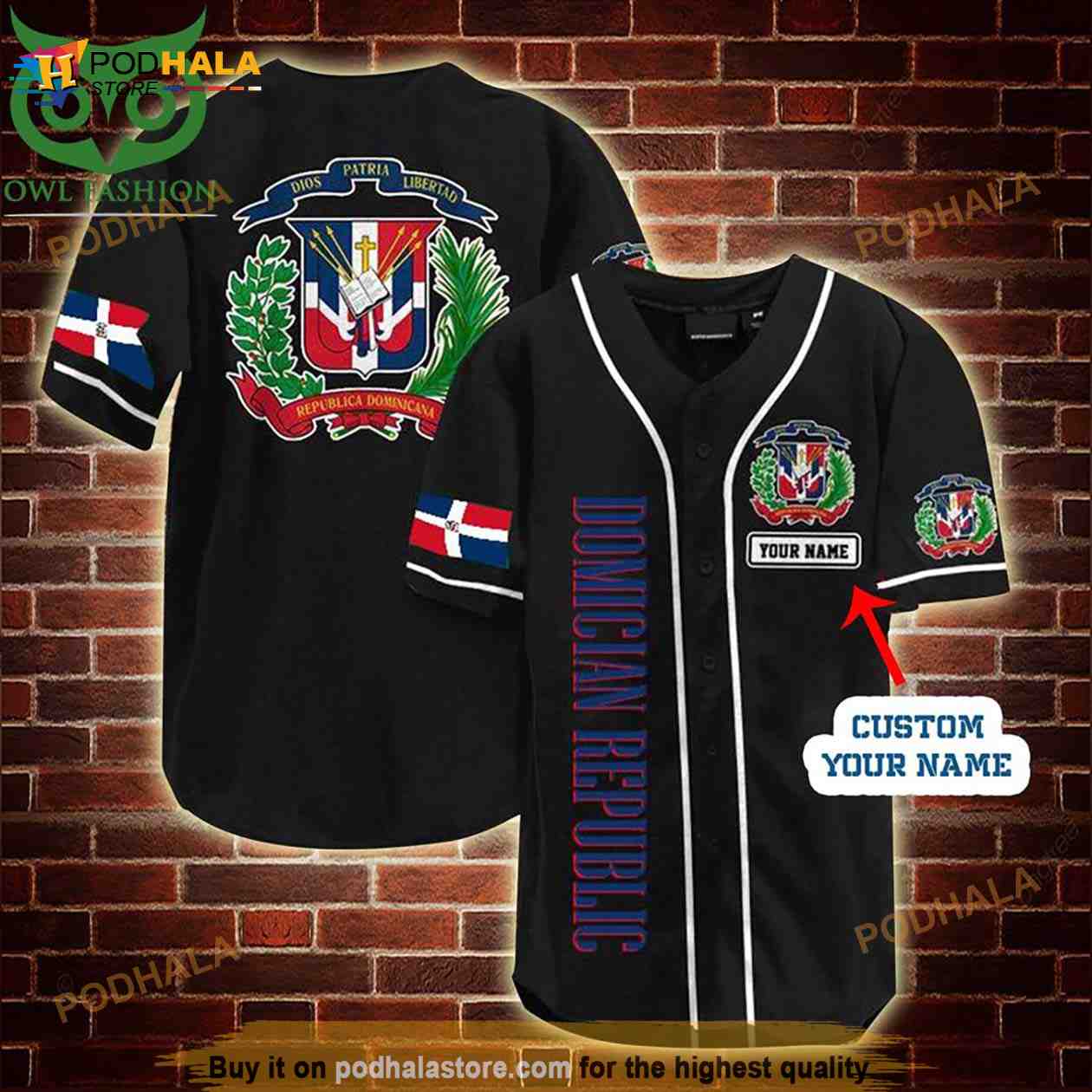 Custom Name Dominican Republic 3D Baseball Jersey Shirt baseball jersey product view 1