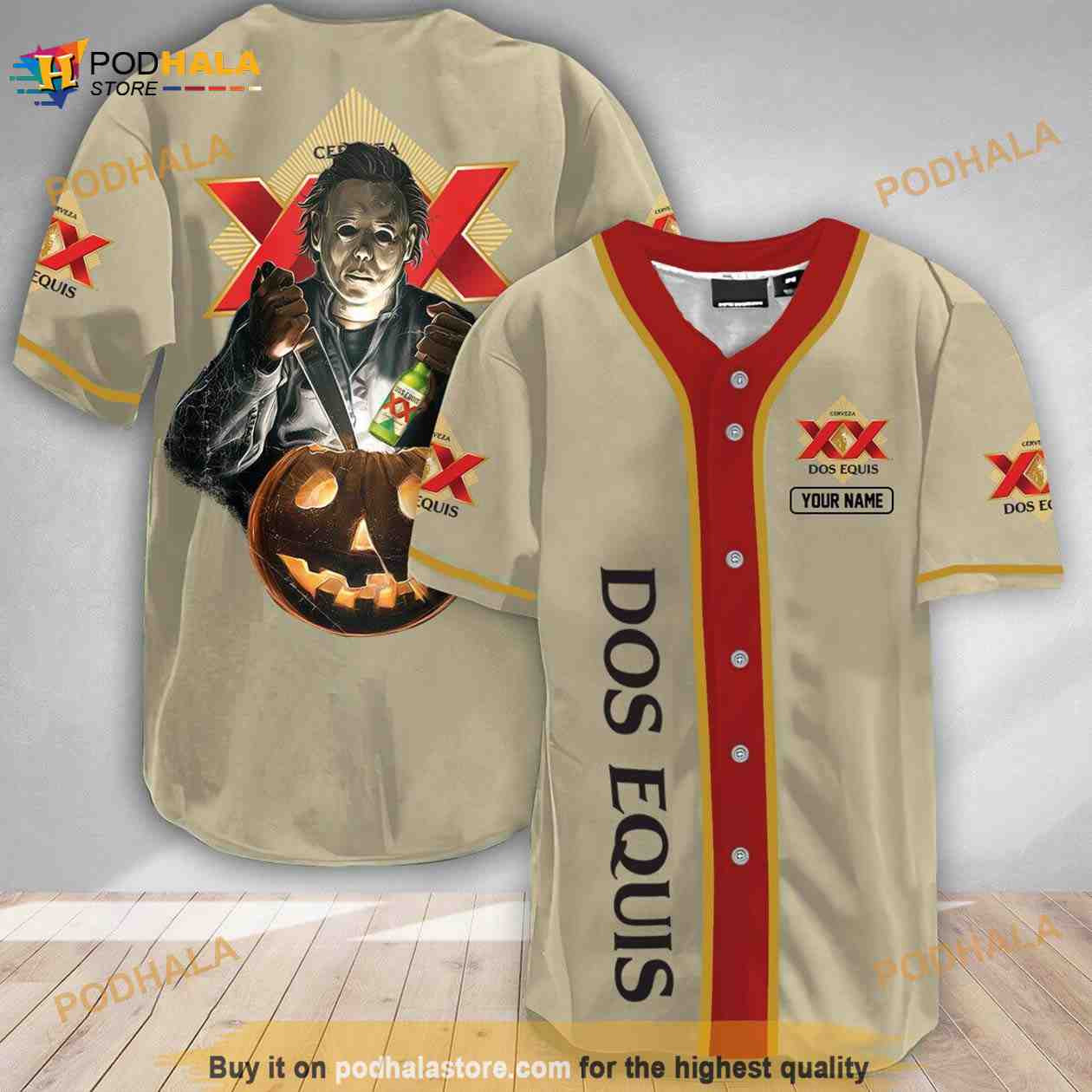 Custom Name Michael Myers Pumpkin Dos Equis 3D Baseball Jersey baseball jersey product view 1