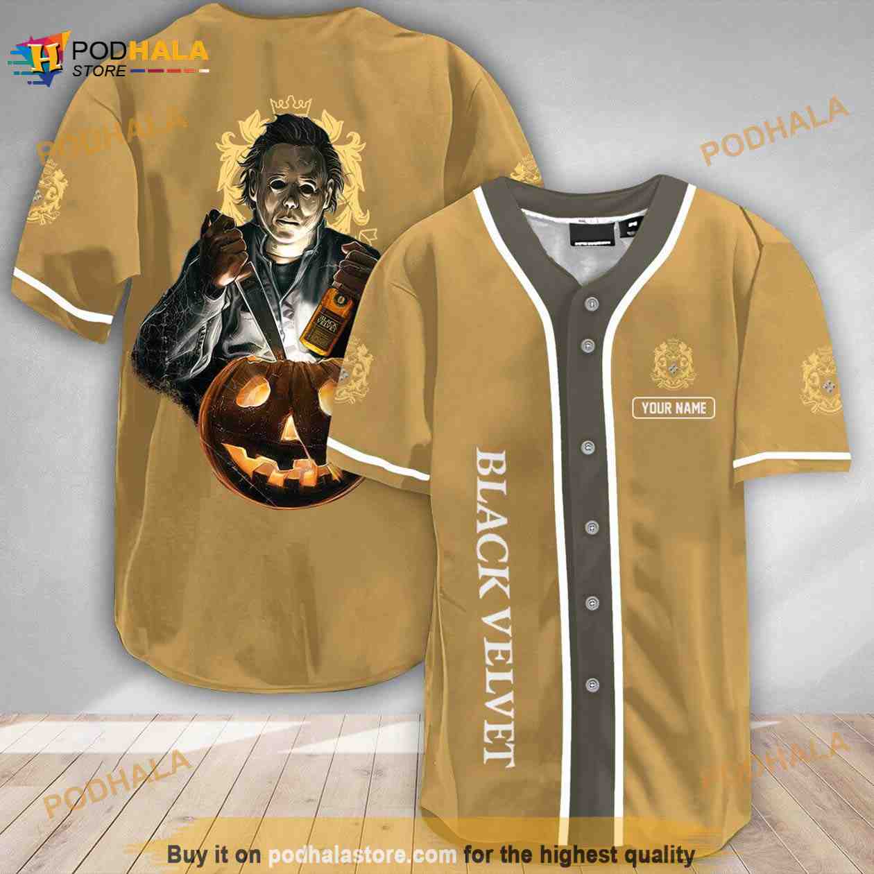 Custom Name Scary Michael Myers Pumpkin Black Velvet 3D Baseball Jersey baseball jersey product view 1