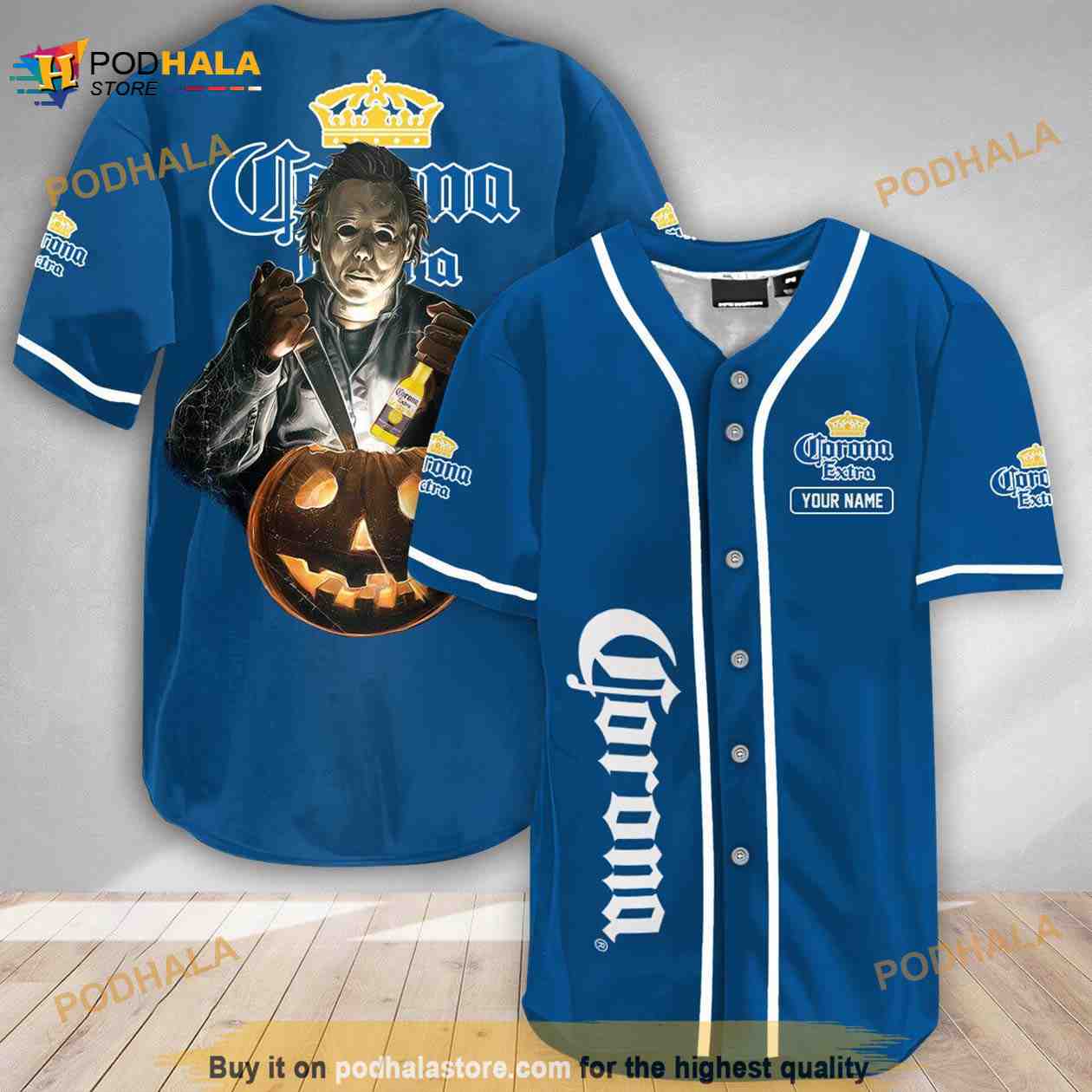 Custom Name Scary Michael Myers Pumpkin Corona Extra 3D Baseball Jersey baseball jersey product view 1
