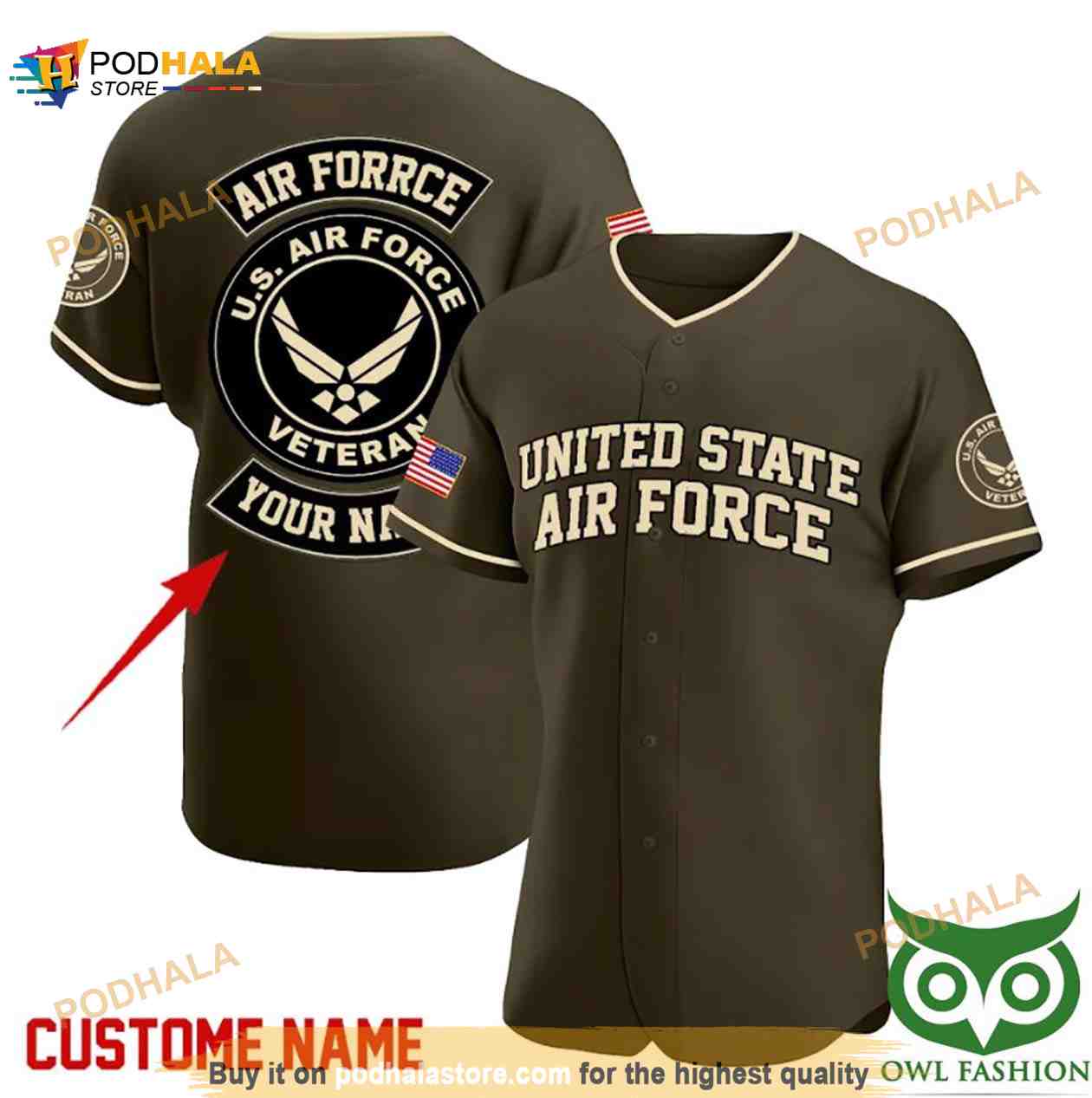 Custom Name United State Air Force 3D Baseball Jersey Shirt baseball jersey product view 1