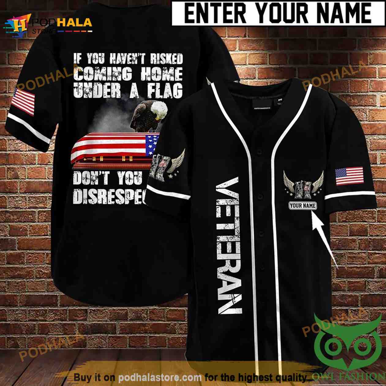 Custom Name Veteran Black 3D Baseball Jersey Shirt baseball jersey product view 1