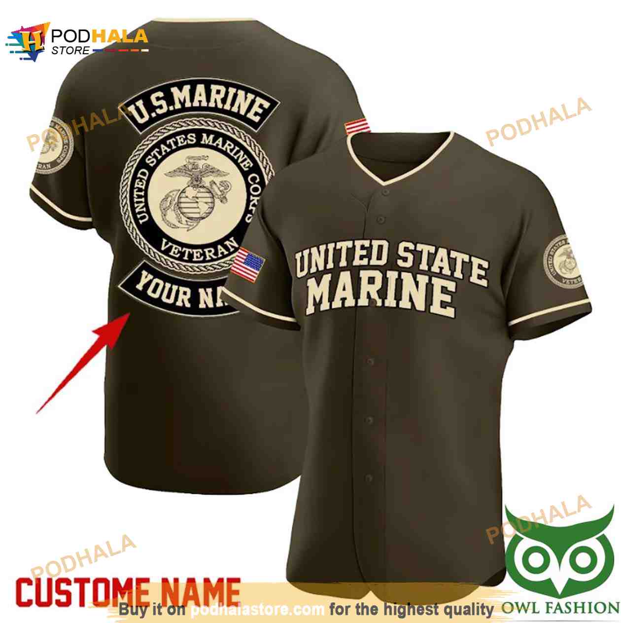 Custom Name Veteran Milk Brown 3D Baseball Jersey Shirt baseball jersey product view 1