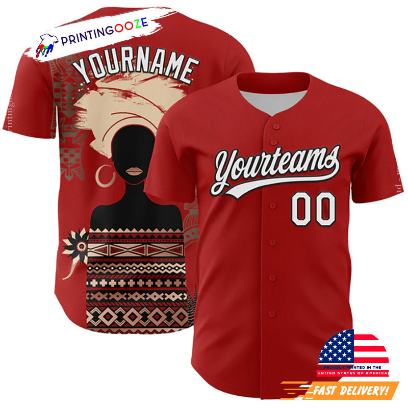 Custom Red White-Black Black History Month Baseball Jersey baseball jersey product view 1
