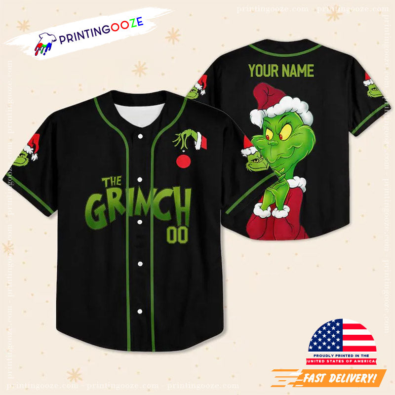 Custom The Grinch Christmas Black Baseball Jersey baseball jersey product view 2
