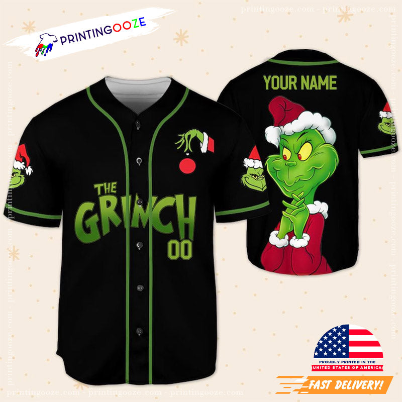 Custom The Grinch Christmas Black Baseball Jersey baseball jersey product view 1