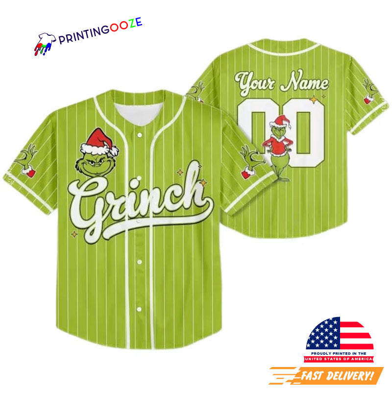 Custom The Grinch Green Guy Christmas Baseball Jersey baseball jersey product view 1