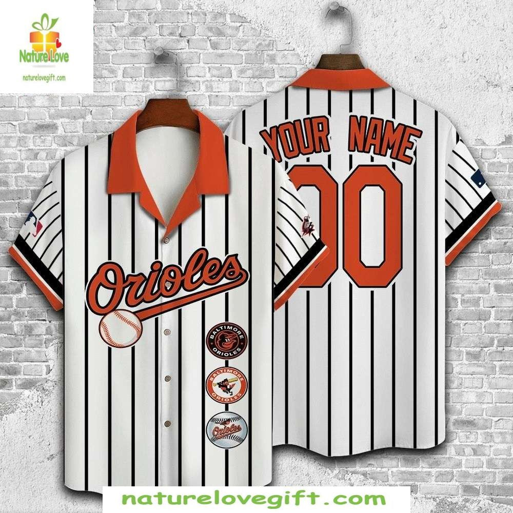 Baltimore Orioles Hawaiian Shirt Custom Pinstripe Jersey Baseball Apparel baseball jersey product view 1