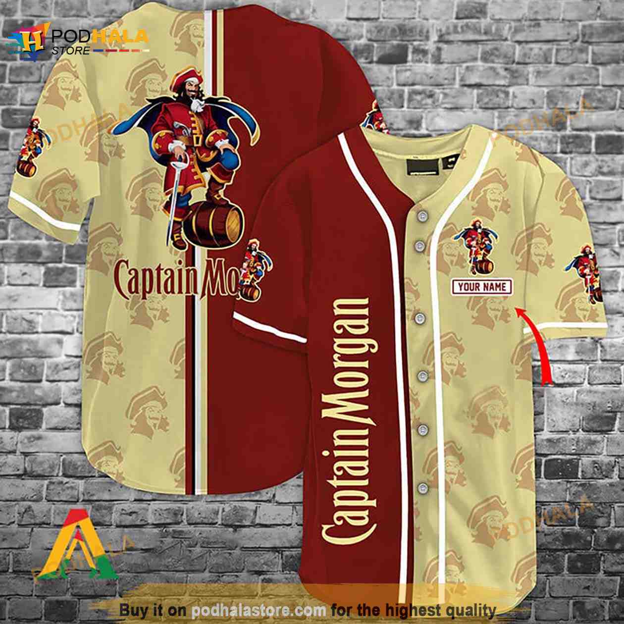Customized Captain Morgan 3D Baseball Jersey baseball jersey product view 1